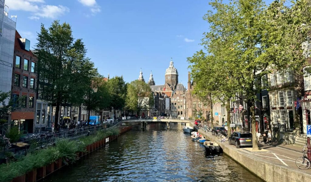 A sunny day along the canals of historic Amsterdam, Netherlands