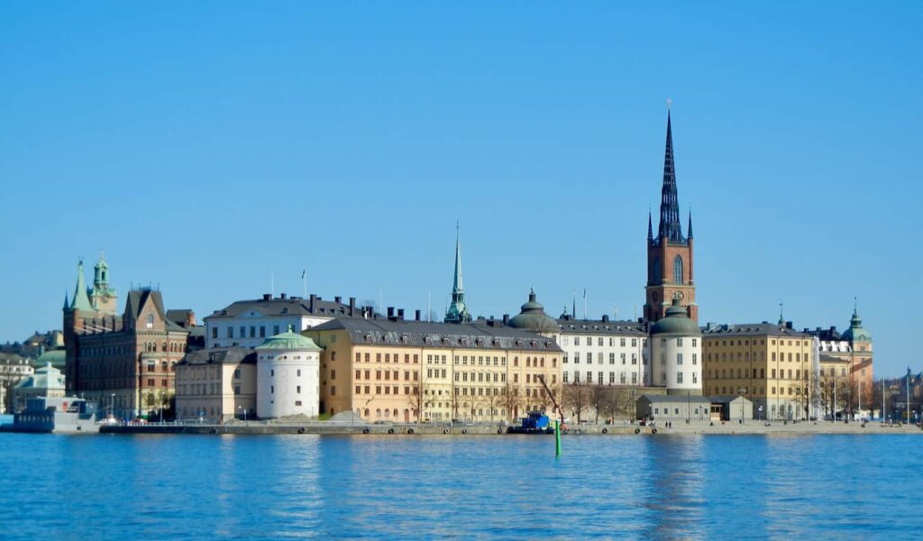 The view overlooking downtown Stockholm, Sweden from the nearby bay